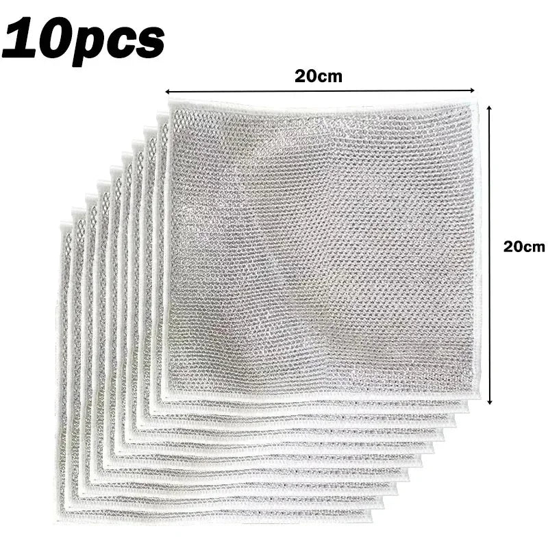 Household Cleaning Brushes 3/5/10PCS Silver Cleaning Cloth Magic Dish Towel All for Kitchen and Home Scrub Daddy Rust Removal Peaceful Pleasures Health and Wellness 10 PCS Single Layer