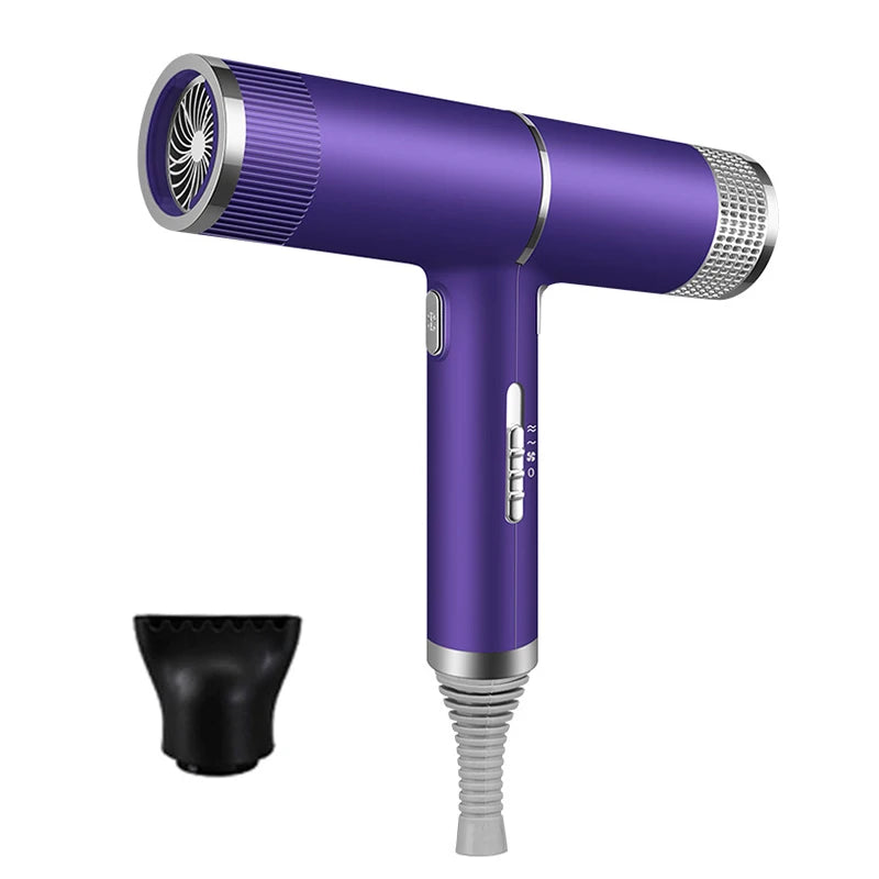 Homeuse Professional Hair Dryer Hot Selling New Design Leafless Lightweight Silent Blow Dryer High-Speed Motor Concentrator Peaceful Pleasures Health and Wellness PURPLE 100V-240V UK Plug