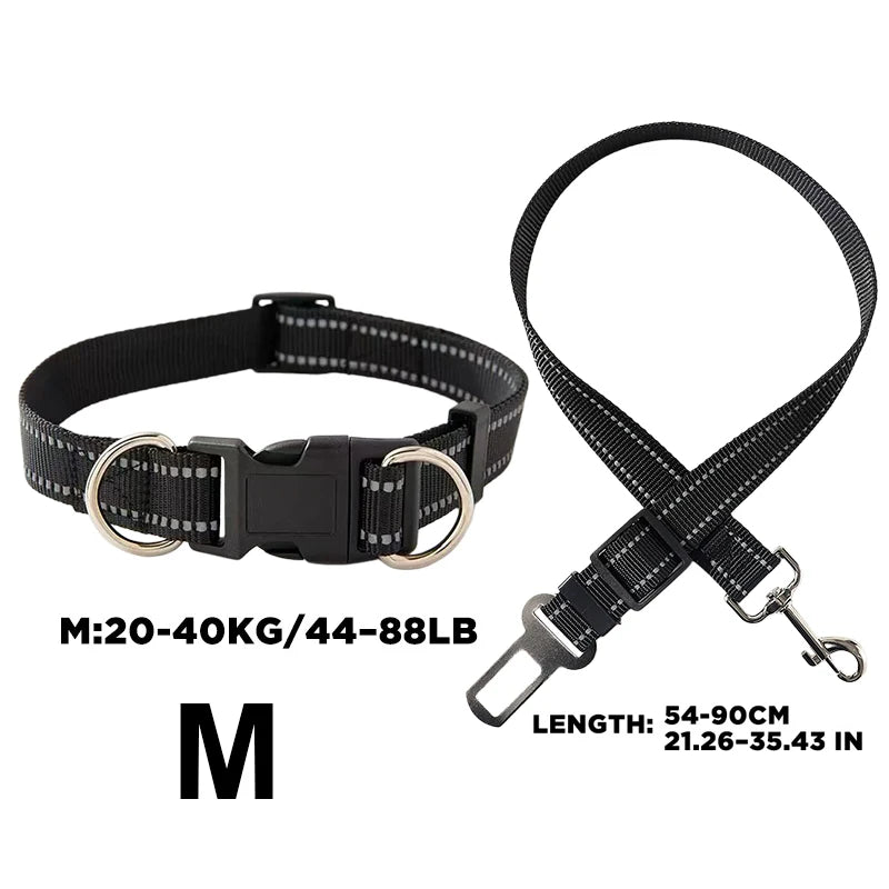 2-in-1 Car Seat Belt for Dogs, Headrest Dog Safety Harness & Leash - Adjustable Nylon Vehicle Pet Restraint, Tangle-Free Travel Peaceful Pleasures Health and Wellness M-Black