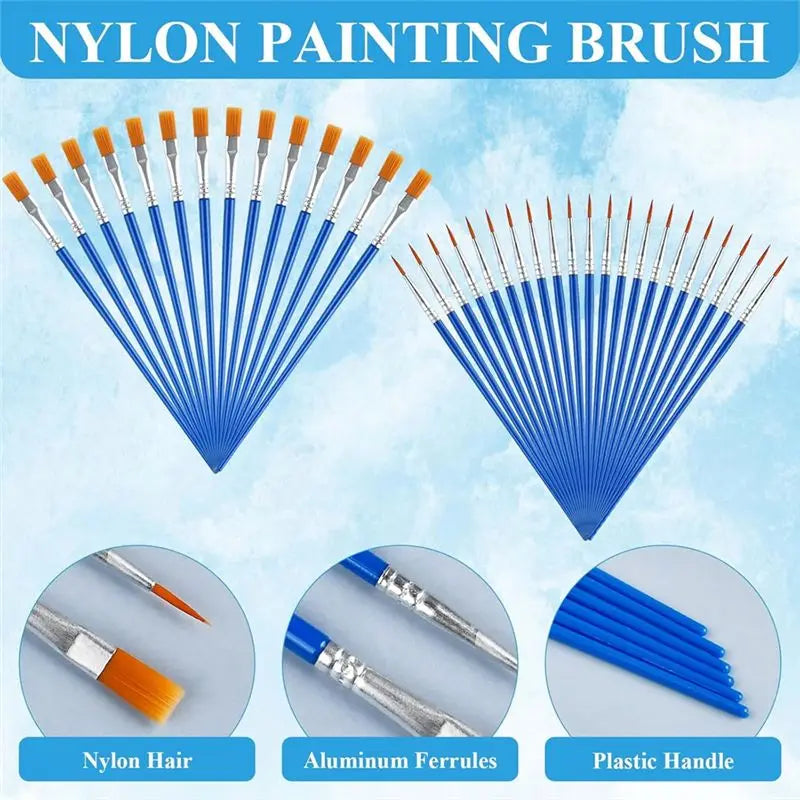 A36T-150Pcs Paint Brushes Palettes Set, Including 100Pcs Nylon Painting Brush And 50Pcs Round Plastic Paint Tray Palette Peaceful Pleasures Health and Wellness