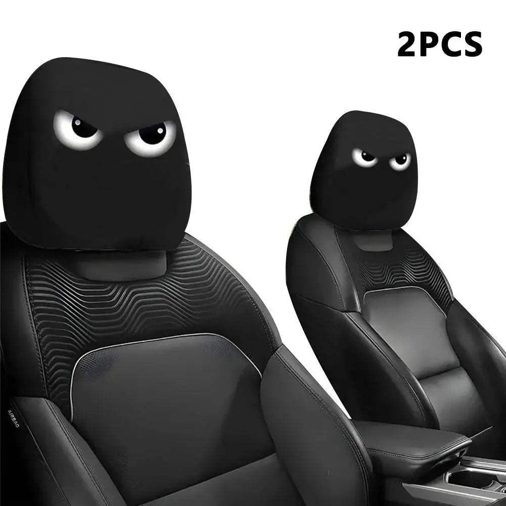 2pcs Halloween Decoration Black Skull Car Print Headrest Cover Universal Stretchy Spooky Fun Universal Head Cover Auto Parts Peaceful Pleasures Health and Wellness 2pcs F
