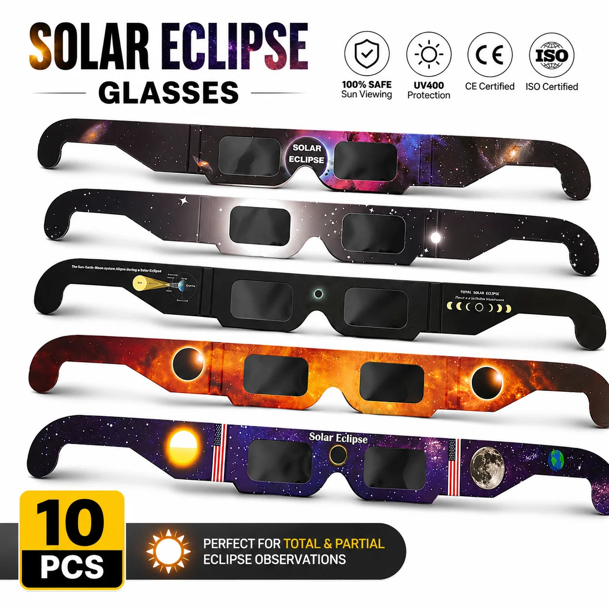 Solar Eclipse Glasses CE & ISO Certified | 1, 10 or 50 Pack