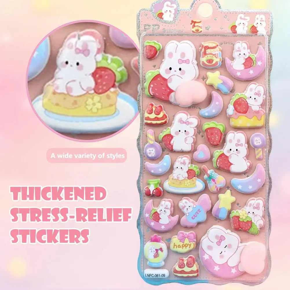 3D Puffy Squishy Cartoon Stickers – Rabbit, Capybara & Bear Stress Relief Decals Peaceful Pleasures Health and Wellness