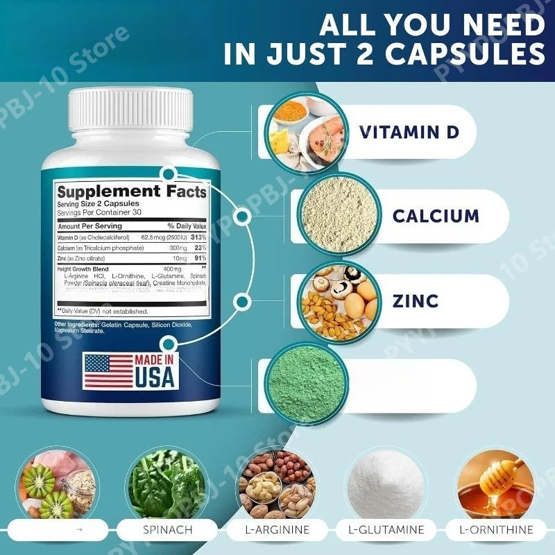 Height Growth Maximizer Capsules with Calcium | Made in USA