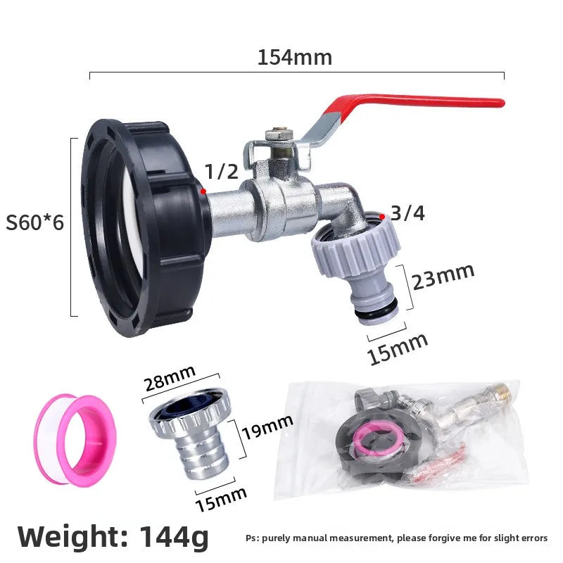 IBC Tank Tap Adapter S60x6 to 1/2" & 3/4" Thread Valve Fitting