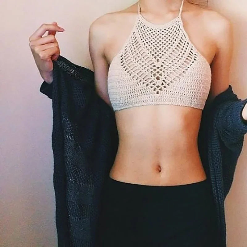 Handmade Crochet Wrap Neck Bikini Top | Beach Swimwear