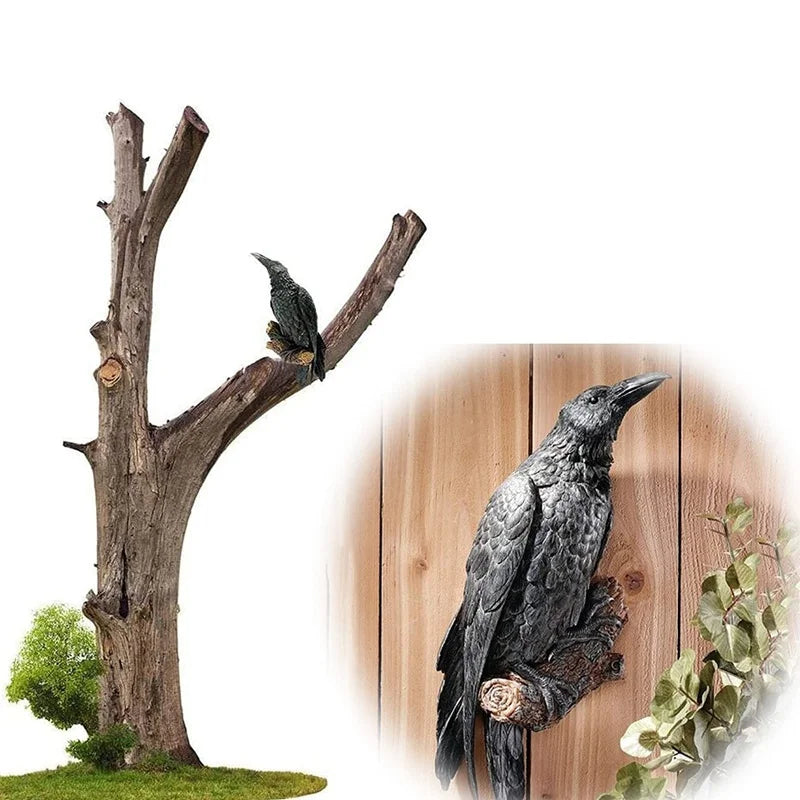 Fake Raven Resin Statue Crow Bird Sculpture Halloween Garden