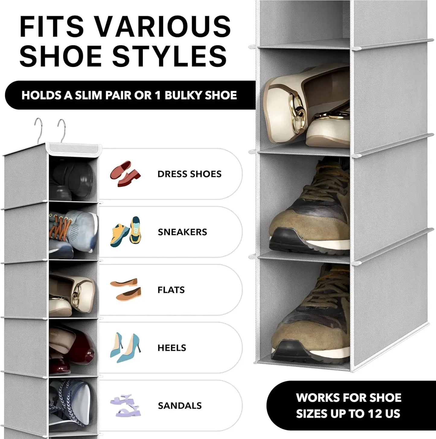 10-Tier Hanging Shoe Organizer for Closet, Grey - Maximize Space, Durable & Foldable Peaceful Pleasures Health and Wellness