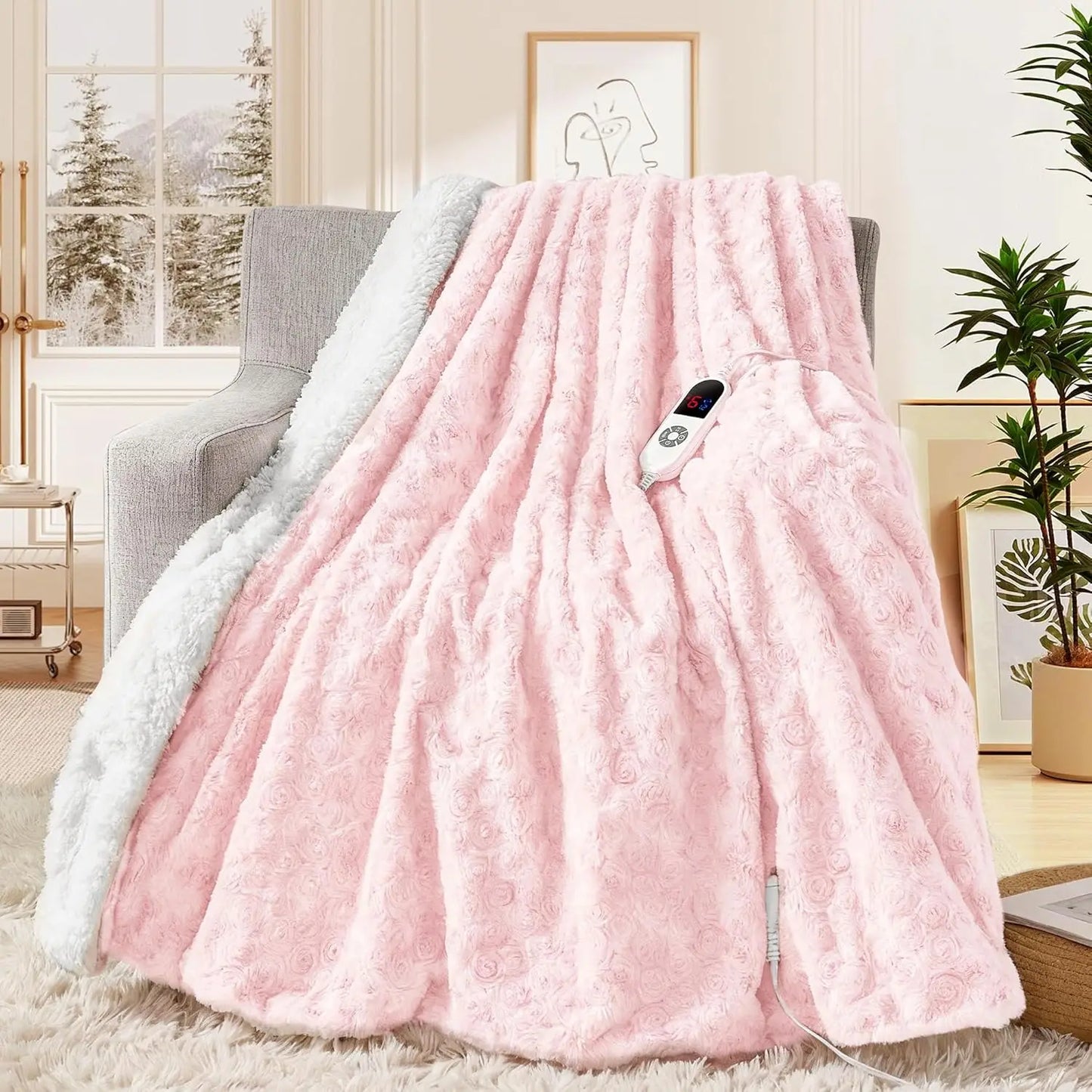 Twin Size Electric Heated Blanket – Faux Fur Sherpa, 6 Heat Settings & Auto-Off Peaceful Pleasures Health and Wellness United States