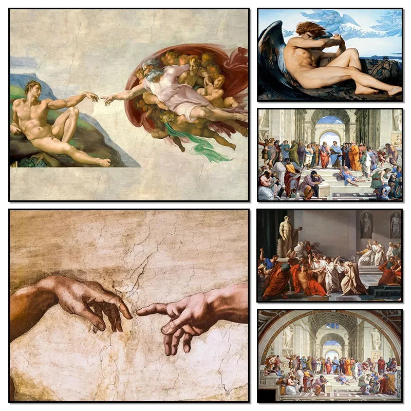 The Creation of Adam By Michelangelo Fallen Angel Posters Canvas Painting And Prints Wall Art HD Pictures Living Room Home De Peaceful Pleasures Health and Wellness