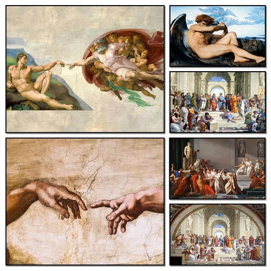 The Creation of Adam By Michelangelo Fallen Angel Posters Canvas Painting And Prints Wall Art HD Pictures Living Room Home De Peaceful Pleasures Health and Wellness