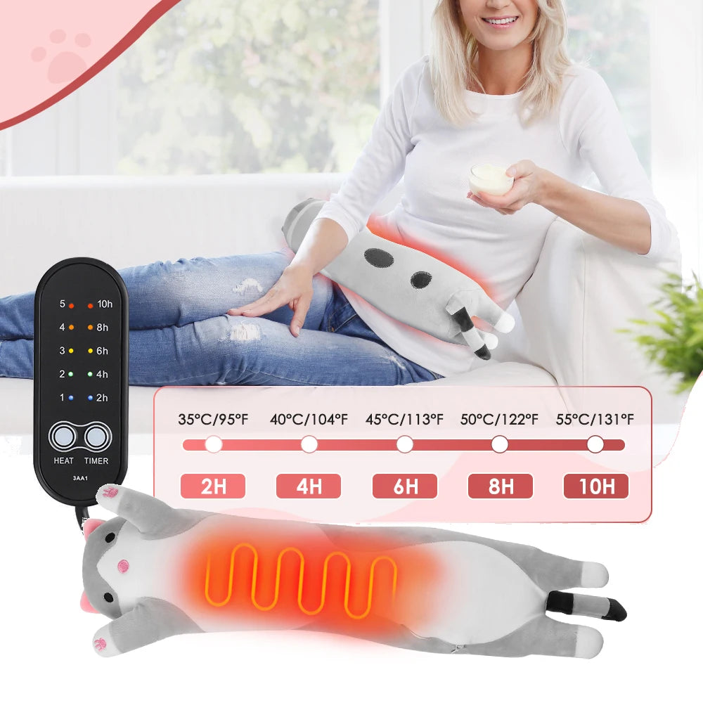 USB Charging Heated Plush Cute Cat Throwing Pillow Electric Heating Pad For Period Cramps Menstrual Waist Warming Heating Pad Peaceful Pleasures Health and Wellness