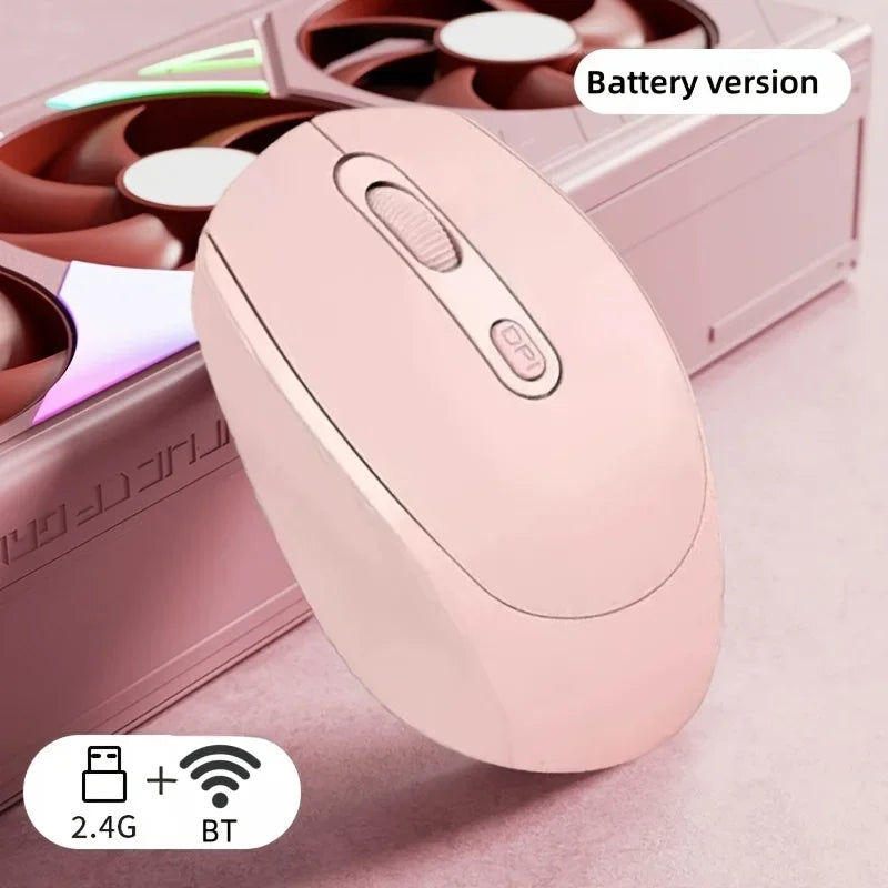 Dual-Mode Wireless Mouse, 2.4G+BT Ergonomic Optical Computer Mouse, 2.4G USB Mice For Laptop Pad PC Tablet Macbook Wireless Mice Peaceful Pleasures Health and Wellness Pink