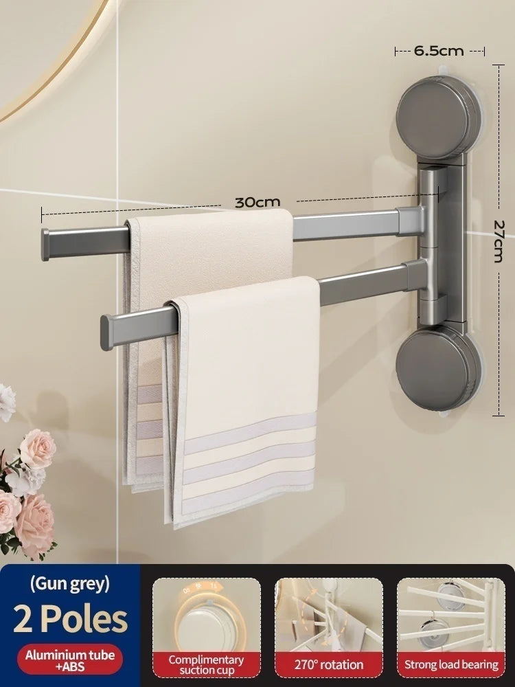 Drill-Free Suction Cup Rotating Double Towel Bar Rack