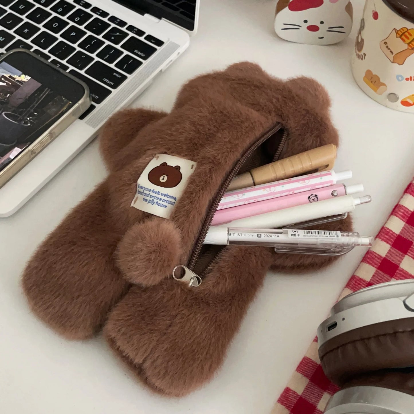 High Appearance Brown Bear Pencil Case Item for Elementary Junior High School Students Stationery Bag Storage Bags Pencil Case Peaceful Pleasures Health and Wellness