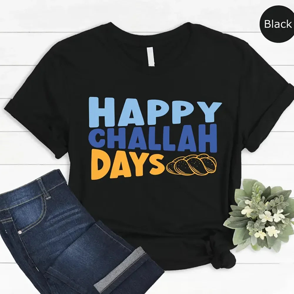 Happy Challah Days Shirt Challah Bread Tee Rosh Hashanah Jewish Holiday Decor Star of David Unisex Tee Shabbat New Year Gift Peaceful Pleasures Health and Wellness BT-shirt S