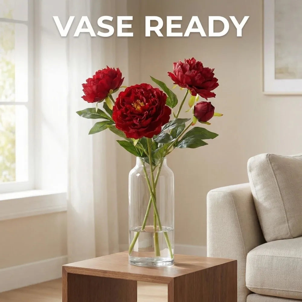 3-Head Real Touch Artificial Peony Stems | Lifelike Faux Flowers