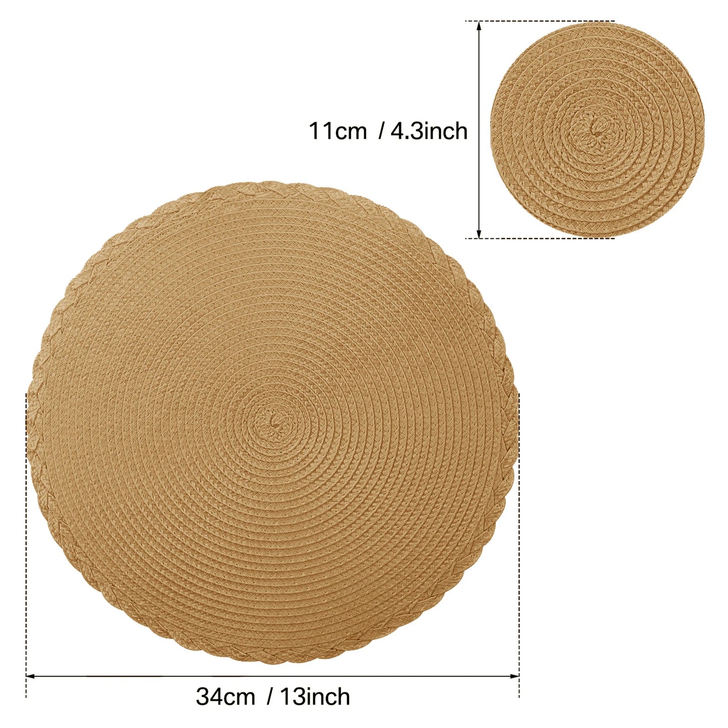 33.5CM Round Placemats Set of 6 Small Circle PP Place Mats Washable Table Mats for Dining Table Woven Heat Resistant Placemats Peaceful Pleasures Health and Wellness B Gold Set of 6