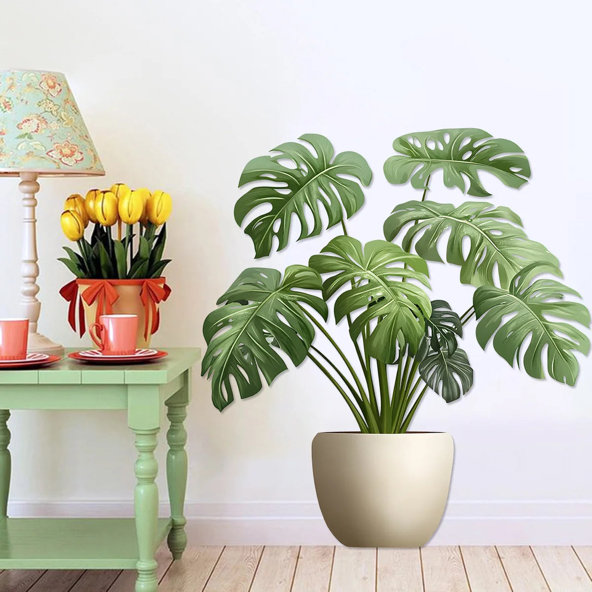 3D Green Plant Pot Wall Stickers | Waterproof Vinyl Decals