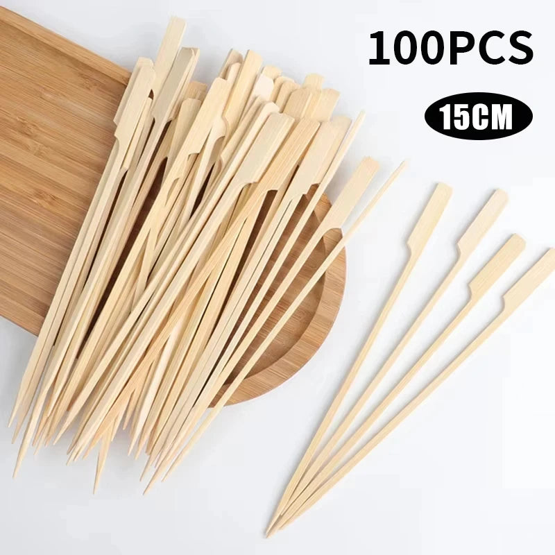 100 Bamboo Skewers – Paddle Picks for BBQ, Cocktails & Appetizers Bamboo Skewer Picks Peaceful Pleasures Health and Wellness 100pcs-15cm