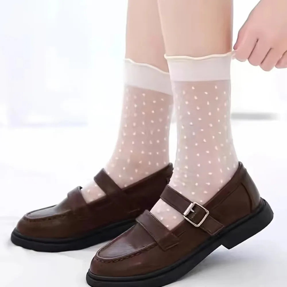 Women's Ruffled Lace Mesh Socks | Sheer Ice Silk Mid-Tube Lace Mesh Socks Peaceful Pleasures Health and Wellness