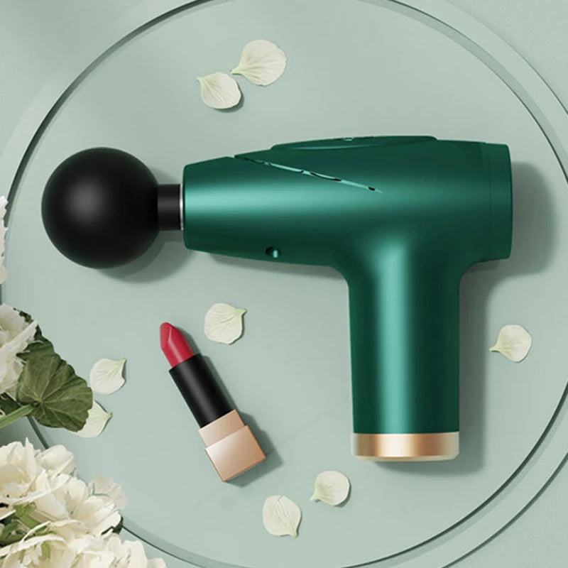 Black 4-Head Mini Fascia Gun Multi-Stage Massage Gun Muscle Relaxation Massage Equipment Portable Vibration Massager Peaceful Pleasures Health and Wellness