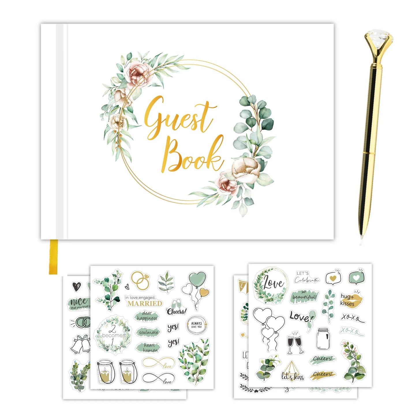 Bview Art Luxury Wedding Guest Book Gold Foil Album Blank Sign-in