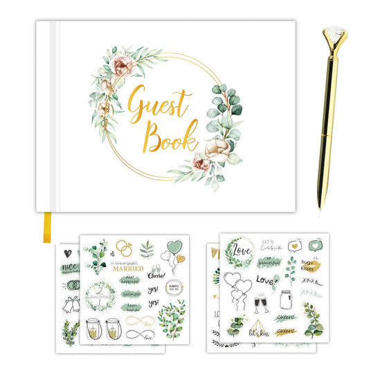 Bview Art Luxury Wedding Guest Book Gold Foil Album Blank Sign-in Peaceful Pleasures Health and Wellness