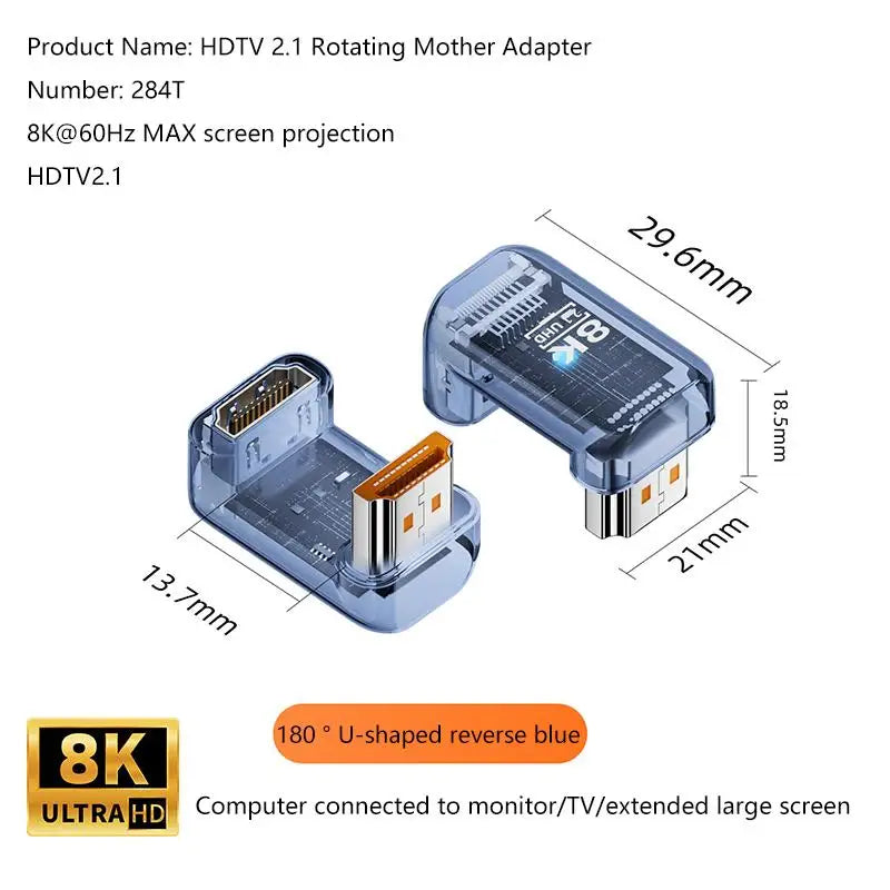 HDMI 2.1 Male to Female Adapter 8K@60Hz – 90/270/360° Angle