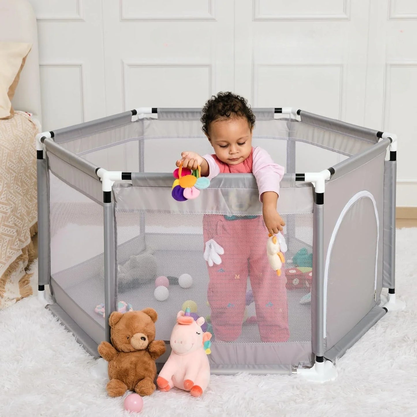 Breathable Mesh Portable Foldable Baby Playpen for Toddlers Indoor Outdoor playground Kids Activity Center Safety Fence Peaceful Pleasures Health and Wellness