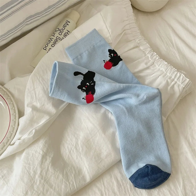 Socks For Women Cute New Novelties Fashion Cotton Breathable Funny Socks Female Casual Long Preppy Style Cartoon Socks Striped Peaceful Pleasures Health and Wellness Blue One Size