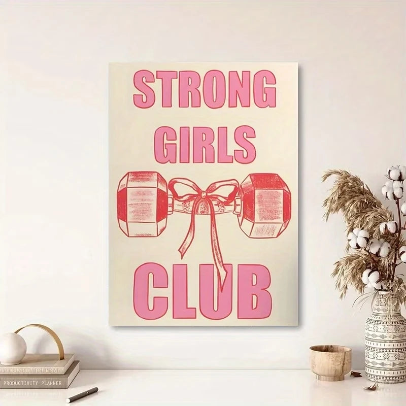 Strong Girls Club Retro Quote Canvas Wall Art Print Poster
