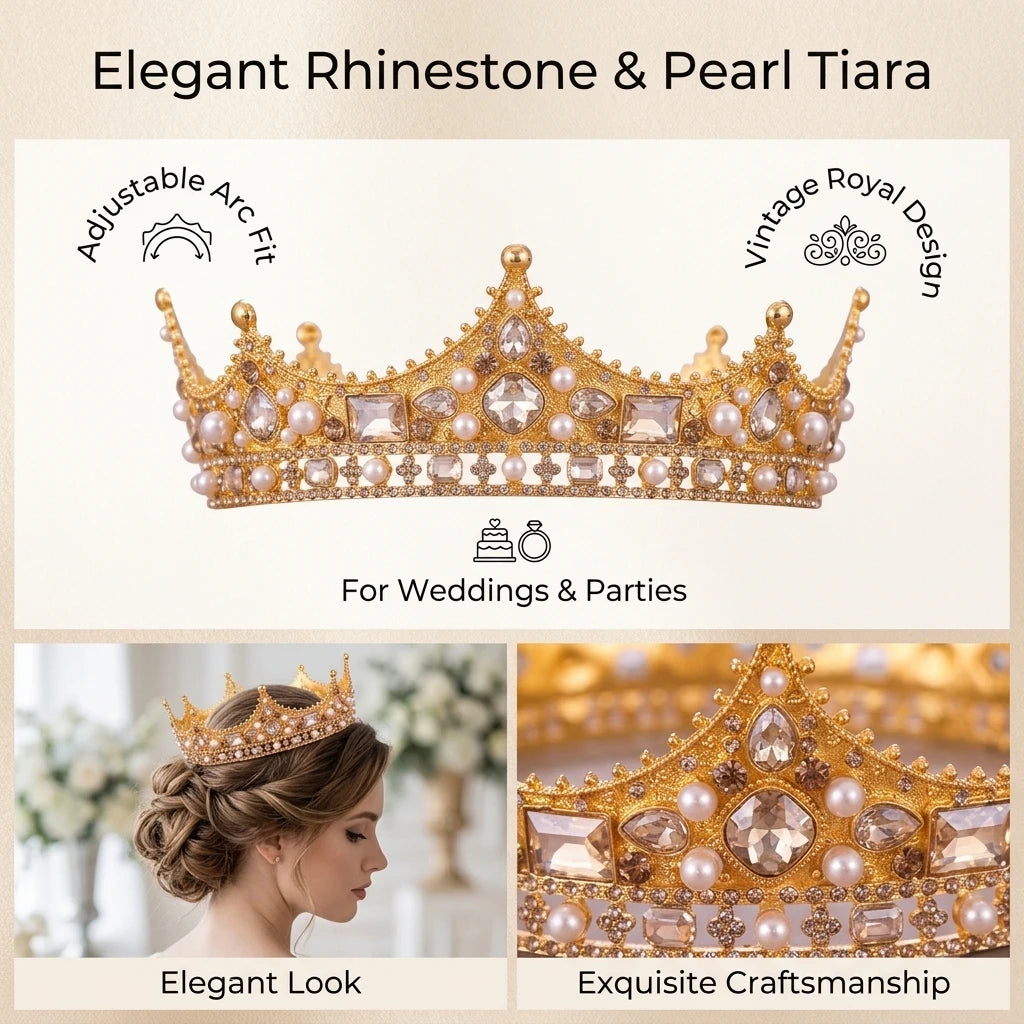 Bridal Rhinestone Pearl Crown Headpiece Vintage Wedding Accessory For Bride Peaceful Pleasures Health and Wellness