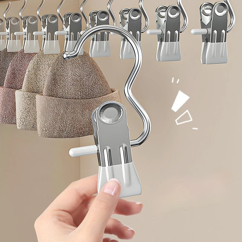 10pcs Multifunctional Stainless Steel Pants Clip with Double Adhesive Hooks for Home Storage And Clothes Drying Peaceful Pleasures Health and Wellness