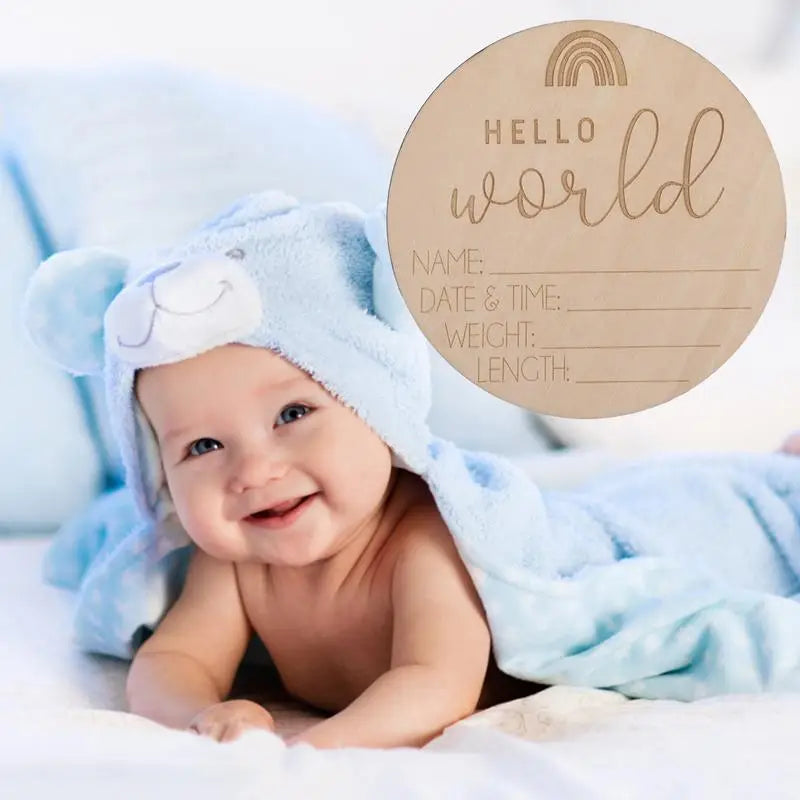 Wooden Baby Name Signs Hello World Birth Announcement Sign For Birth Baby Welcome Round Sign For Living Room Bedroom Hospital Peaceful Pleasures Health and Wellness