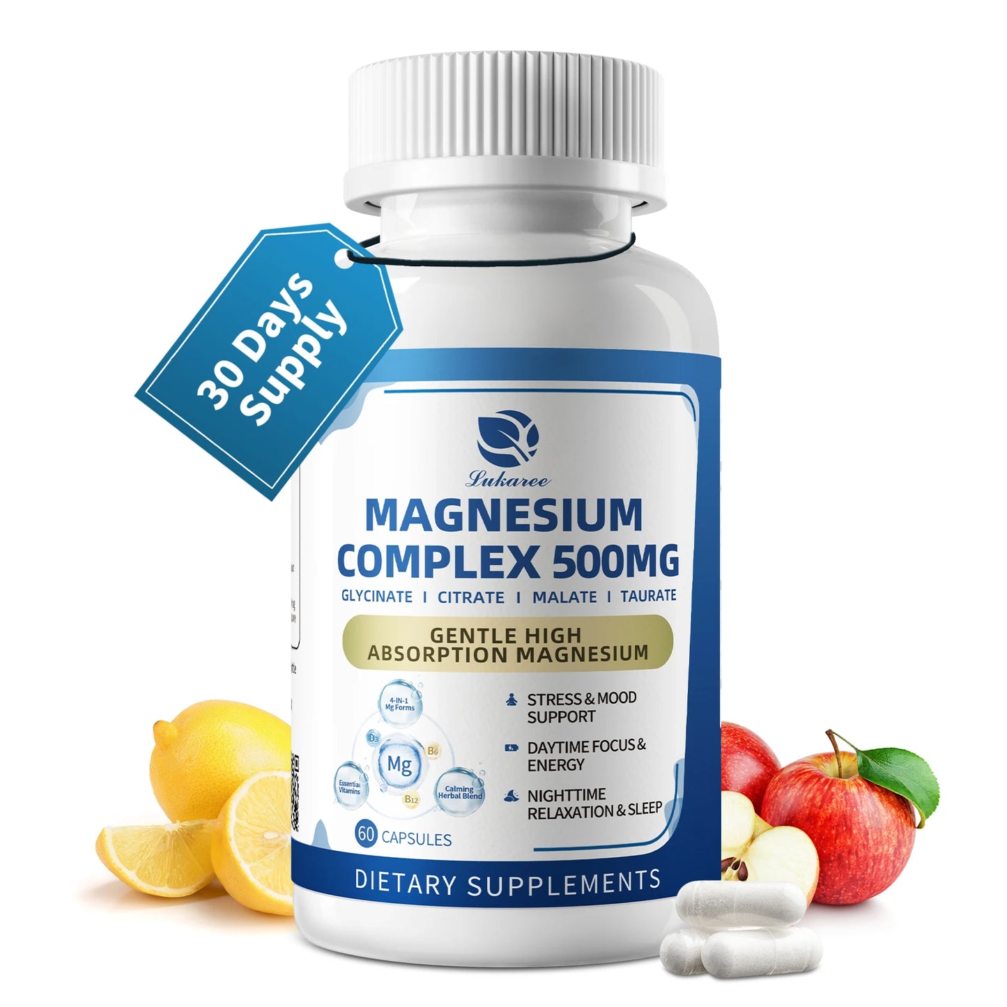 Lukaree 4-in-1 Magnesium Complex 500mg – Rest, Energy & Mood Support Dietary Supplement Peaceful Pleasures Health and Wellness 2bottles 2bottles United States