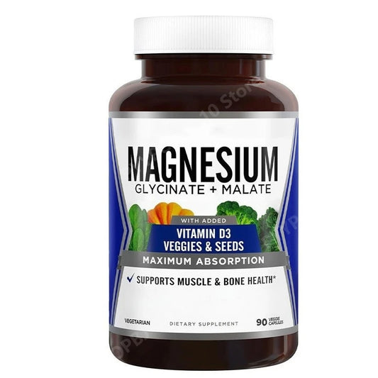 Magnesium Glycinate Malate + Vitamin D3 | 90 Vegetarian Caps Magnesium Supplement Peaceful Pleasures Health and Wellness