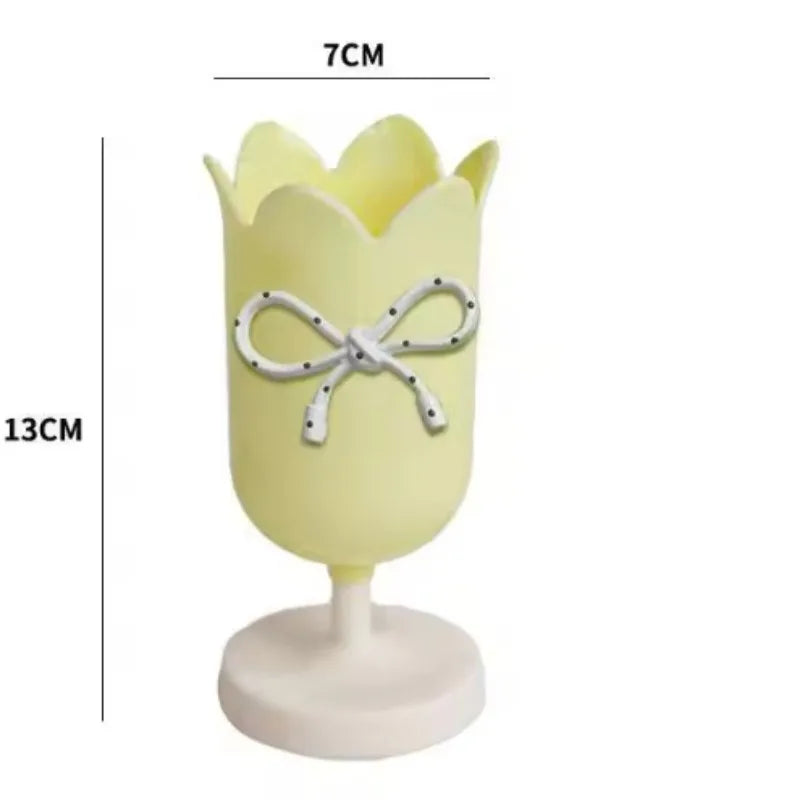 Plastic Flower Vase with Bowknot Aesthetic Decorative Vase Wedding Flower Arrangement DIY Flowerpot Home Office Decor Pen Holder Peaceful Pleasures Health and Wellness