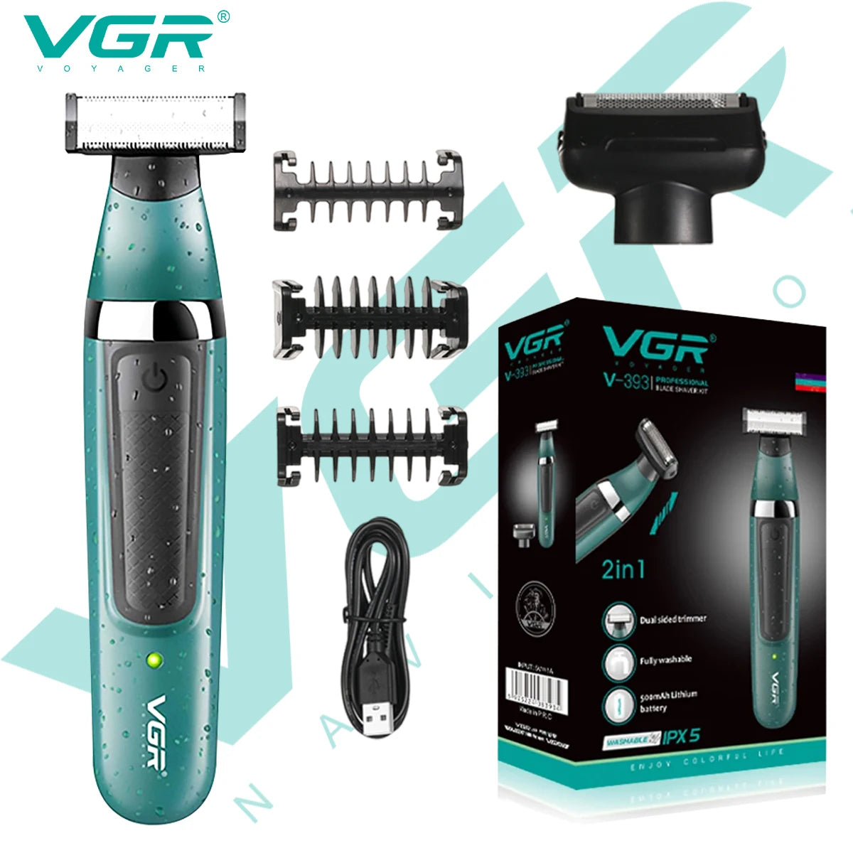 VGR Electric Shaver Hair Trimmer Professional 2 in 1 Shaver Razor Waterproof Beard Trimmer Household Hair Shaving for Men V-393 Peaceful Pleasures Health and Wellness