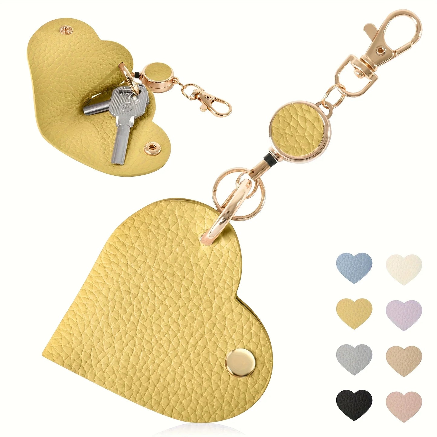 Heart-Shaped Leather Key Bag | Retractable Pull Tab Organizer