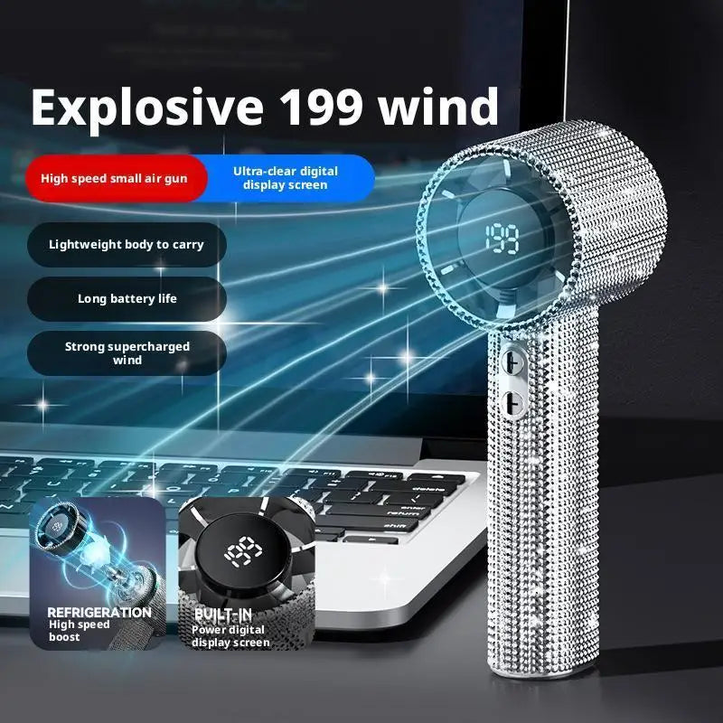 Portable Handheld Turbo Fan Luxury Modes Digital Electric Fan Handheld Turbo Fan 3 Gear Wind Long Battery Life With Digital Peaceful Pleasures Health and Wellness