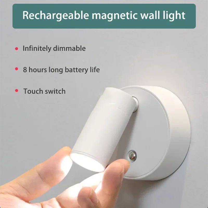 Alloy magnetic type-C rechargeable wall lamp spotlight wireless no wiring no punch reading wall light bedroom bedside LED light Peaceful Pleasures Health and Wellness