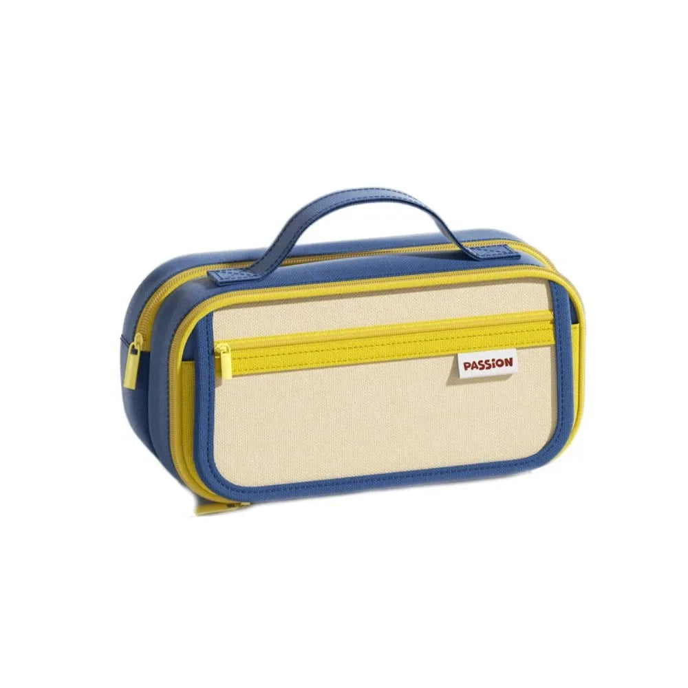 Retro 9 Layers Pencil Case Portable Large Capacity Pen Bag Wear-resistant Dirt-proof Pencil Pouch Student Peaceful Pleasures Health and Wellness Yellow