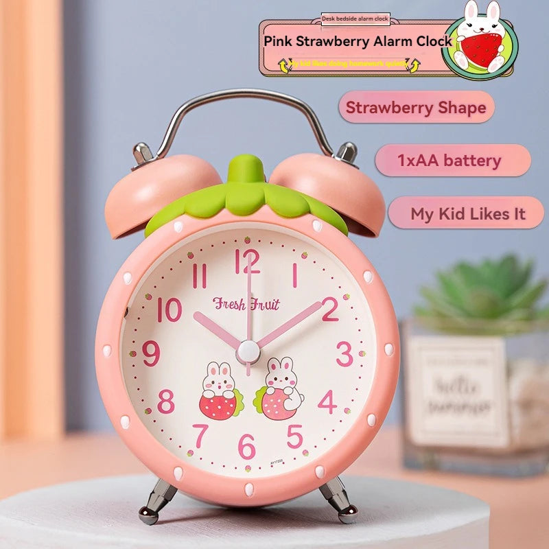 Cute Strawberry Alarm Clock with Night Light for Kids & Dorms