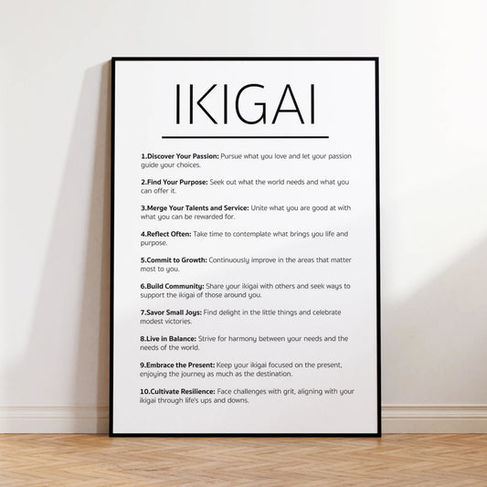 Ikigai Principles Canvas Wall Art Print | Motivational Decor Canvas Wall Art Peaceful Pleasures Health and Wellness G4306 21x30cm Unframed