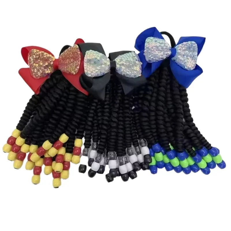 2PCS Hair 2024 New Little Girls Braided Ponytails with Beads Kids Girls Hair Bow Glitter Shinny Shining with Big Balls Bubbles Peaceful Pleasures Health and Wellness