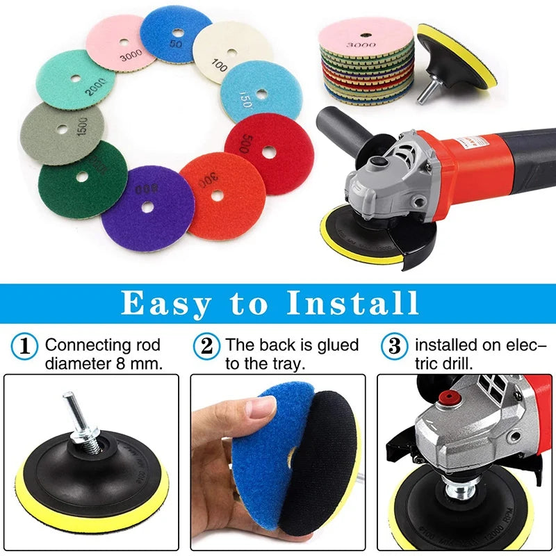 A36T-12Pcs 3 Inch Diamond Polishing Pads Set Wet/Dry Polishing Kit For Granite Stone Concrete Marble Floor Grinder Polisher Peaceful Pleasures Health and Wellness