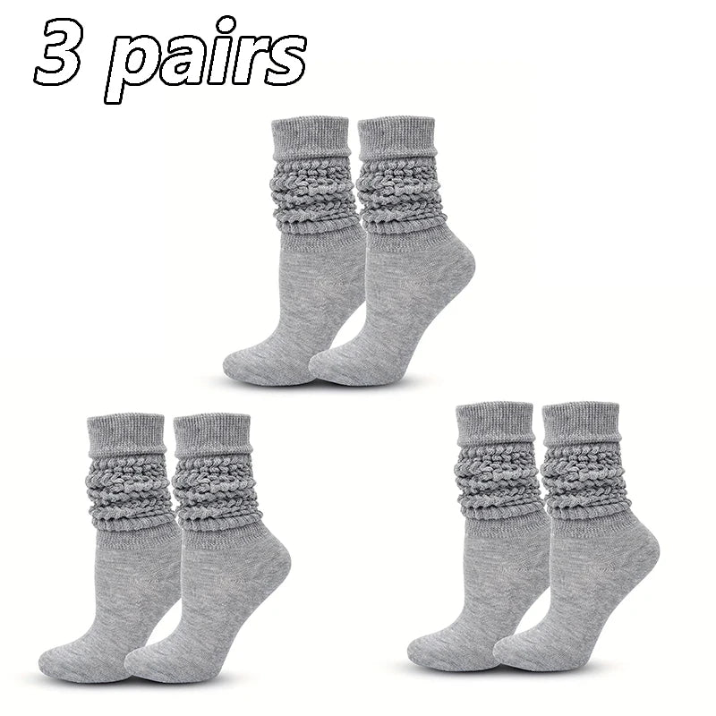 3 Pairs Women Pile Up Socks Fashionable Trendy Versatile White Solid Color Basic Socks Comfortable Breathable Mid Length Socks Peaceful Pleasures Health and Wellness 3 gary