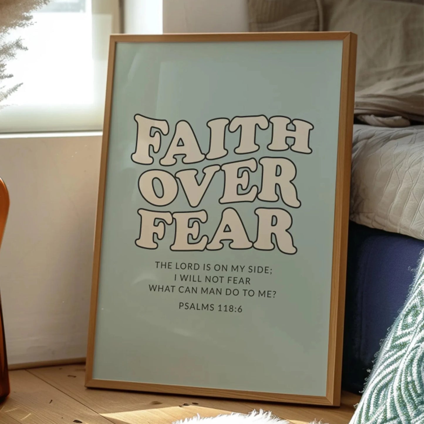 Retro Christian Psalm Scripture Faith Over Fear Wall Art Print Canvas Painting Poster Picture For Living Room,Bedroom Home Decor Peaceful Pleasures Health and Wellness