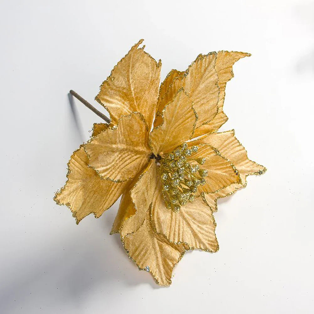 28cm Glitter Poinsettia Christmas Ornament | Artificial Flower